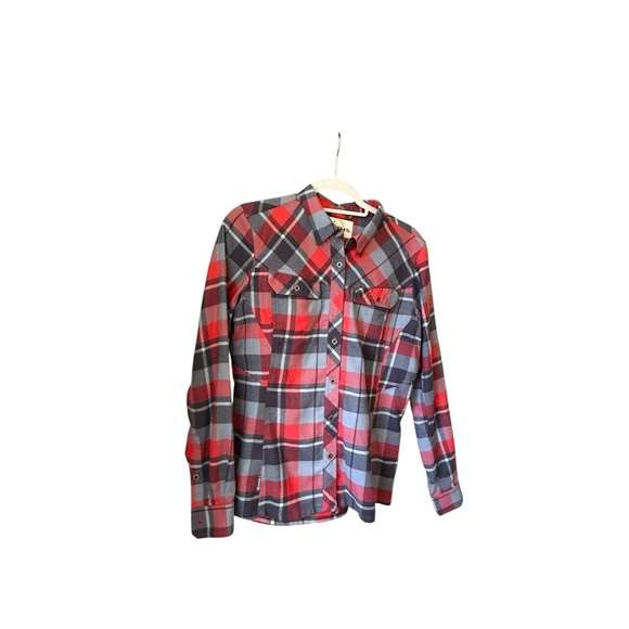 Simms Women's Red and Blue Gray Plaid Button Down Shirt - Picture 3 of 6